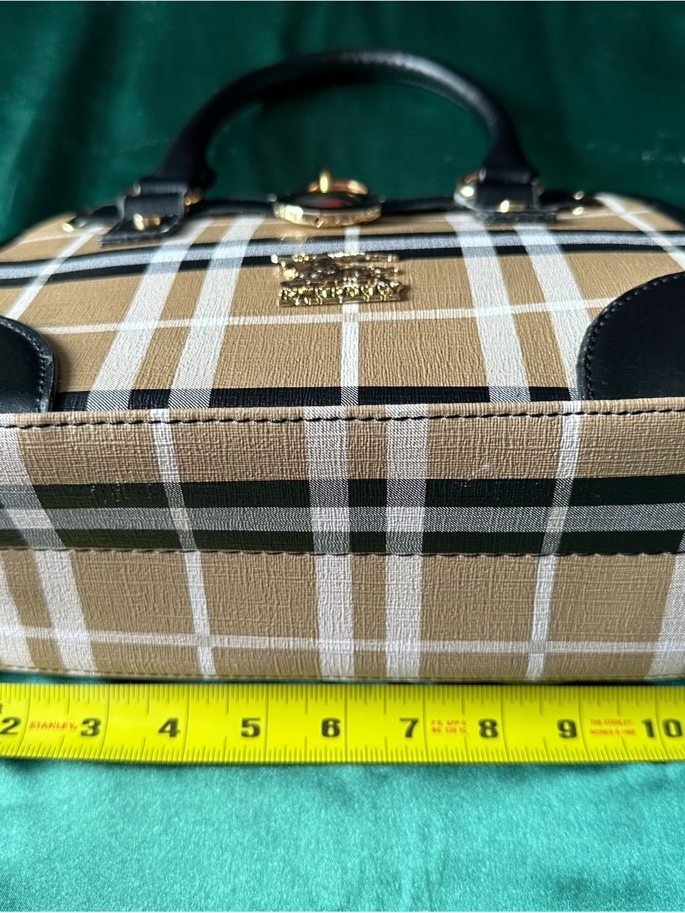 Burberry Beige Plaid Satchel with Black Trim and Gold Hardware - Picture 9 of 9